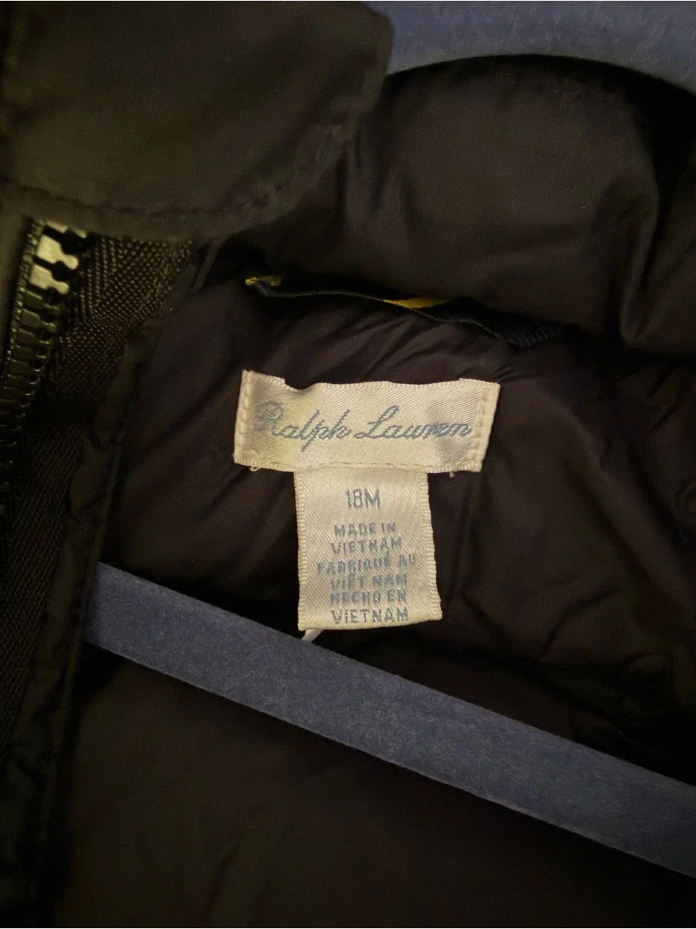 Ralph Lauren Black Quilted Infant Jacket with Light Blue Label
